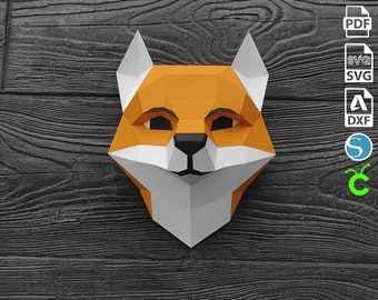 Papercraft Trophy Fox, 3D Low Poly, Paper Sculpture, DIY gift, Wall Trophy for home, pepakura pattern, template paper, Silhouette Template
