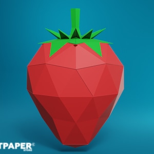 Papercraft Strawberry template paper fruit 3D Low Poly Paper Sculpture DIY strawberry pepakura berry Strawberry svg files cricut files
