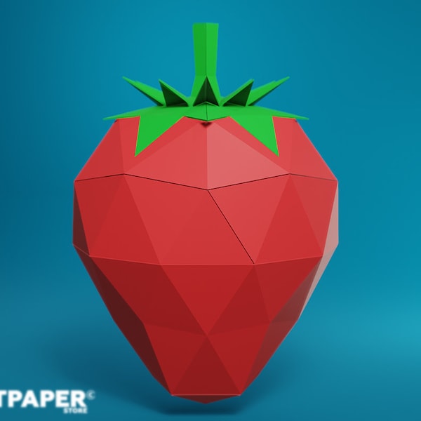 Papercraft fraise modèle papier fruit 3D Low Poly papier Sculpture bricolage fraise pepakura berry fraise svg fichiers cricut fichiers