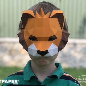 Papercraft Leão Coroa Máscara Animal 3D Low Poly Máscara de Papel DIY cosplay masquerade para festa pepakura padrão modelo de papel Animal Máscara Completa