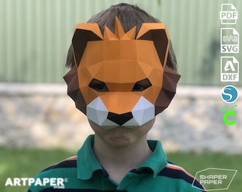 Papercraft Lion Crown-masker: 3D Low Poly-cosplay (pdf-patroon)