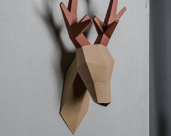 Papercraft Deer Trophy Animal 3D Low Poly Paper Sculpture DIY gift Wall Trophy for home pepakura pattern template paper Animal Trophy