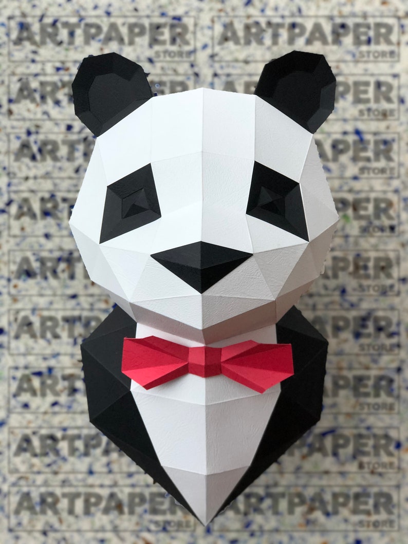Papercraft 3d Panda Template Pattern In A Tuxedo Low Poly