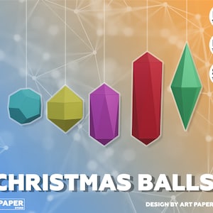 Papercraft 3D Christmas balls template pattern Low poly Pepakura paper Trophy Origami DIY PDF model Xmas decor Polygonal sculpture