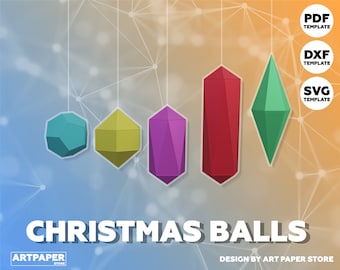 Papercraft 3D Christmas balls template pattern Low poly Pepakura paper Trophy Origami DIY PDF model Xmas decor Polygonal sculpture