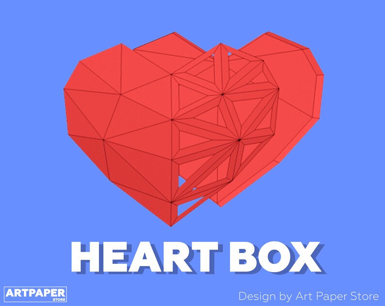 Heart Box 2 Valentines Day Box Origami 3d Papercraft Diy Pdf Download Papercraft Sculpture Low Poly Paper Sculpture