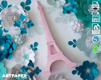 Eiffel Tower Papercraft Template, 3D Low Poly Wall Decor (PDF, SVG, DXF)