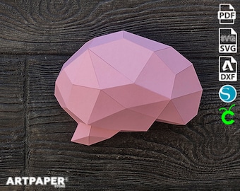 Papercraft Human Brain Template – 3D Low Poly Printable Pdf Svg Dxf – DIY Anatomical Paper Model for Wall Decor
