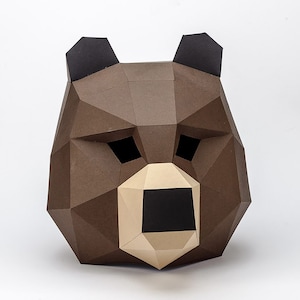 Papercraft Bear Mask Animal 3D Low Poly Paper Sculpture DIY Gift Wall ...