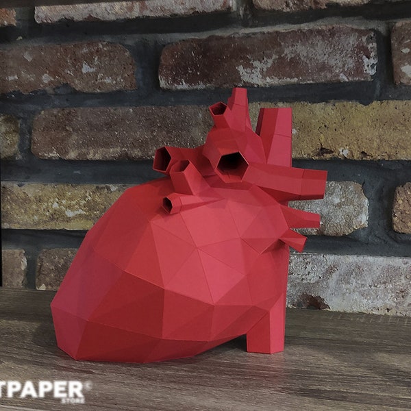 Papercraft Desktop Human Heart Valentines Day 3D Low Poly Paper Sculpture DIY gift Wall Trophy for home pepakura pattern template paper