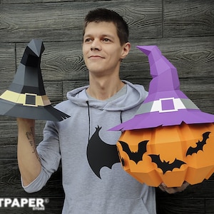 Papercraft Halloween Pumpkin with Hat: Lowpoly Decor (PDF Template)