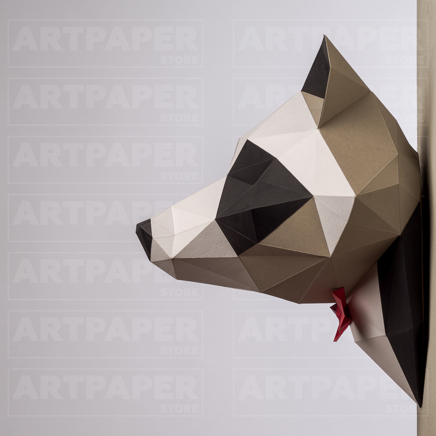 Papercraft 3D RACCOON template pattern in a tuxedo Low poly Etsy