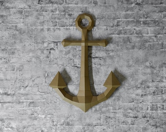 3D Papercraft Anchor: DIY Low Poly Sculpture, Wall Decor (PDF Pattern)