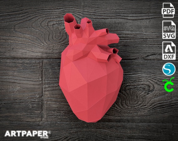 Papercraft Human Heart Valentines Day 3d Low Poly Paper Etsy