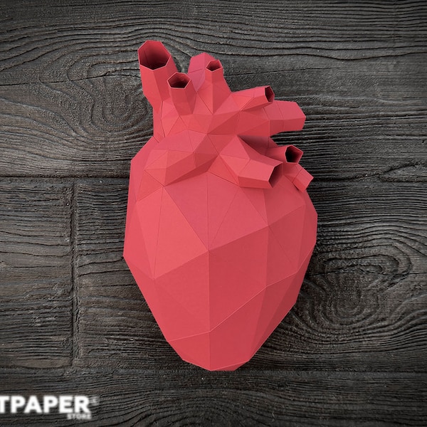 Papercraft Human Heart Valentines Day 3D Low Poly Paper Sculpture DIY gift Wall Trophy for home pepakura pattern template paper Trophy