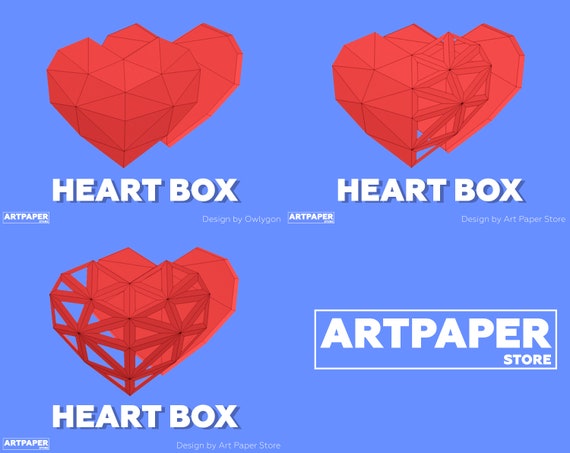 Herz Box 3 In 1 Valentinstag Box Origami 3d Papercraft Diy Pdf Download Papercraft Skulptur Low Poly Papier Skulptur