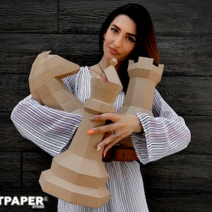 Papercraft Chess King Knight Bishop template paper chess 3D Low Poly Paper Sculpture DIY chess pepakura pattern template Pieces DIY