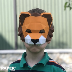 Löwe Halbmaske Papercraft Tier 3D Low Poly Papier Maske DIY Cosplay Maskerade für Party Pepakura Muster Vorlage Papier Tier Vollmaske