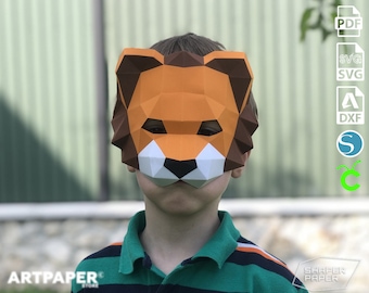 Halfmasker leeuw Papercraft: 3D Low Poly-cosplay (pdf-patroon)