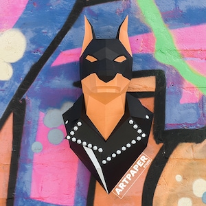 Papercraft 3D Doberman Dog Biker template pattern Low poly Pepakura paper Trophy Origami DIY PDF model Wall decor Polygonal animal dog