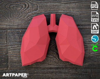 Papercraft Human Lungs Template – Low Poly 3D Printable PDF SVG Dxf Cricut cameo  – DIY Paper Anatomy Model Decor