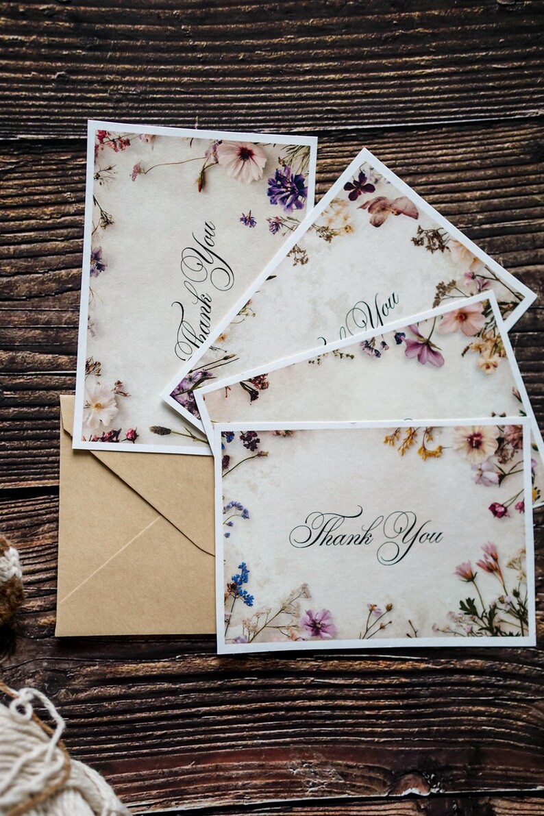 Vintage Floral Thank You Greeting Card – Instant Digital Download, 4 ...