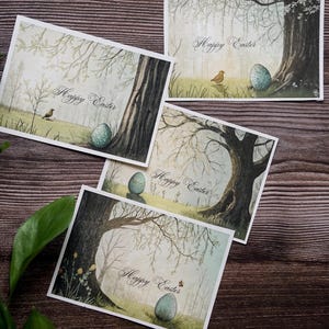 Carte de Joyeuses Pâques aquarelle – Téléchargement numérique instantané, 4 cartes, recto, feuille A4