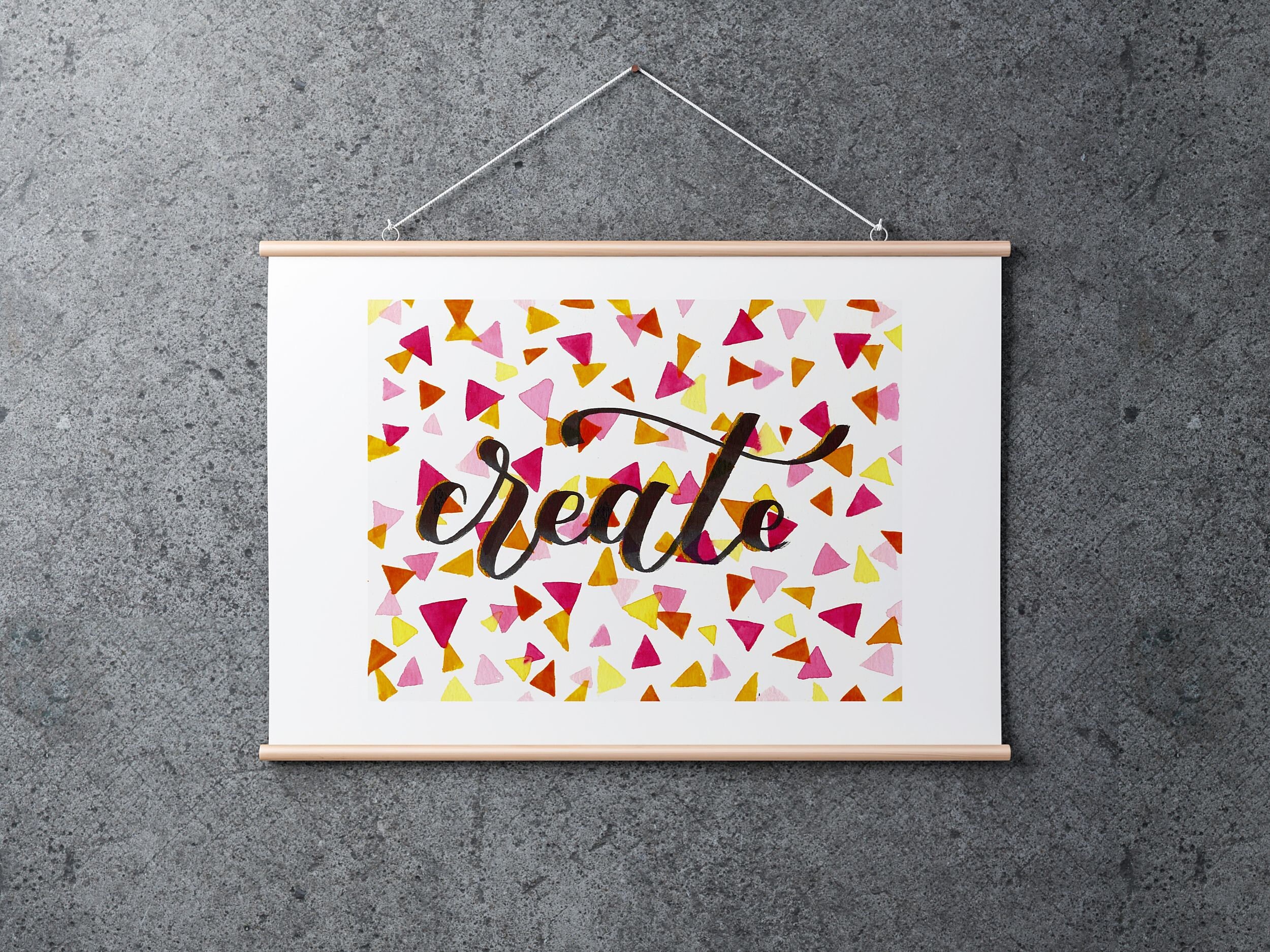 Affiche Aquarelle et Hand Lettering Coloré | Décoration Murale Fait Main Affiche de Confettis Art en