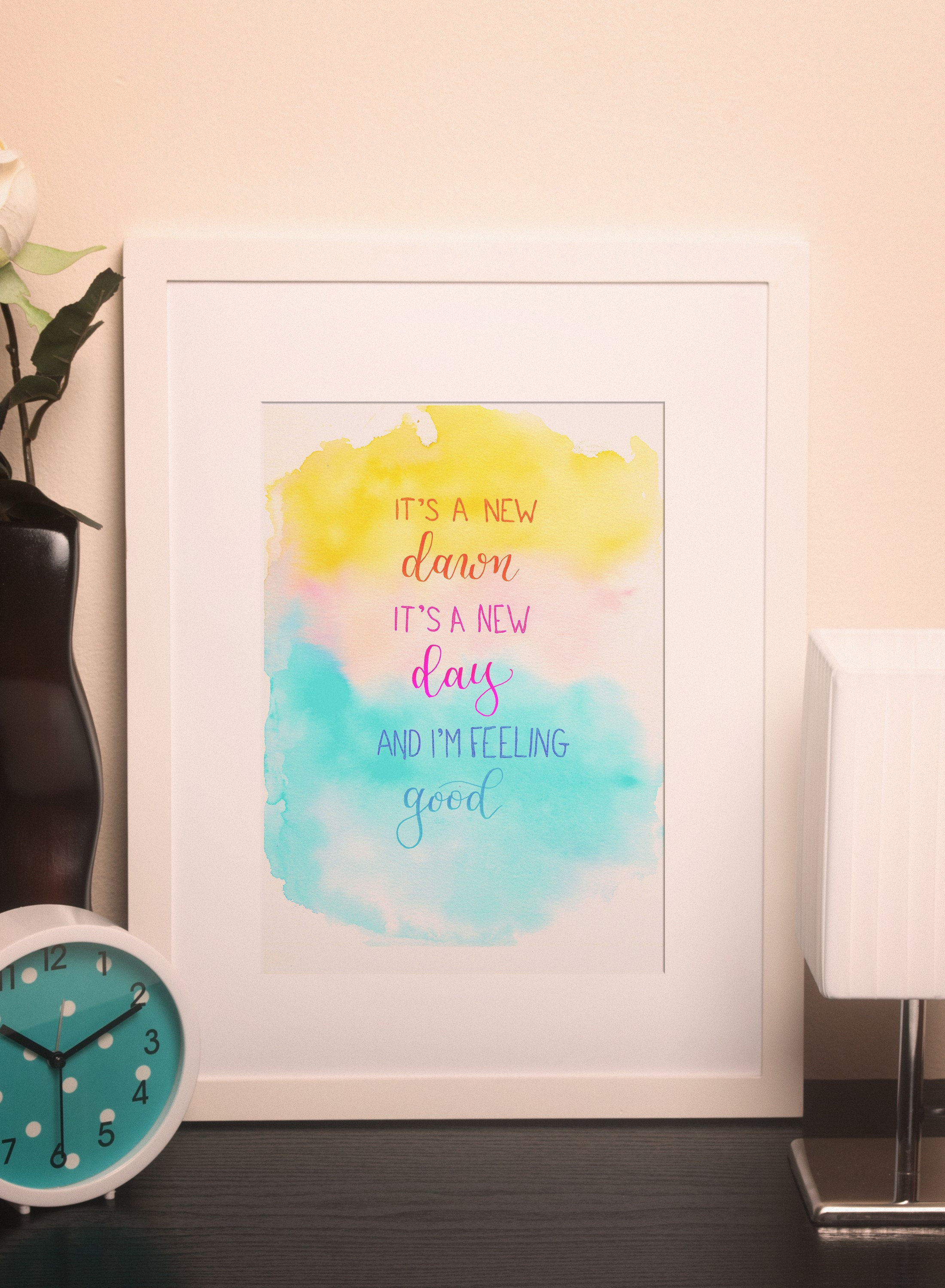 Affiche Citation et Aquarelle Couleurs Pastels Fait Main | Art Hand Lettering Mural Affiche Lettrage