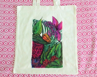 Cotton Bag Hand Painted Tote Bag Tote Unique Piece Flowers Idea Gift Illustration