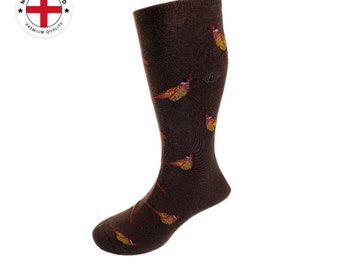 Pheasant Motif Soft Cotton Socks – Mocha