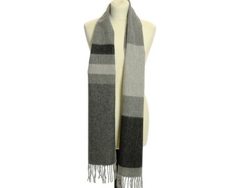 The Cotton® Black & Gray Herringbone Lambswool Fringe Scarf
