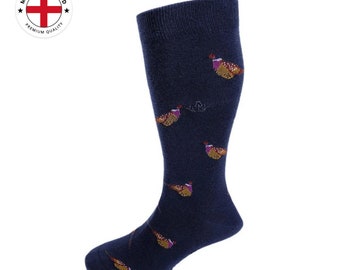 Pheasant Motif Soft Cotton Socks – Navy