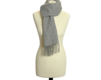 The Cotton® Silver Gray Herringbone Lambswool Fringe Scarf