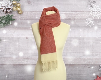 Festive Herringbone Lambswool Fringe Scarf | Red & White | Christmas Gifting