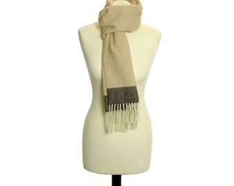 The Cotton® Light Fawn Herringbone Lambswool Fringe Scarf