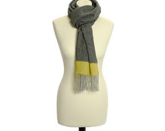 The Cotton® Gray & Yellow Herringbone lambswool Fringe Scarf