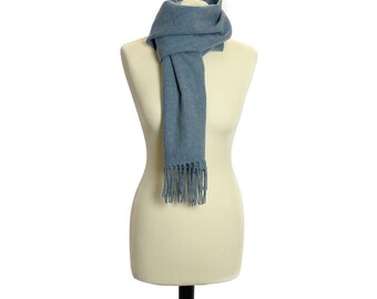 Light Denim Blue Lambswool Fringe Scarf