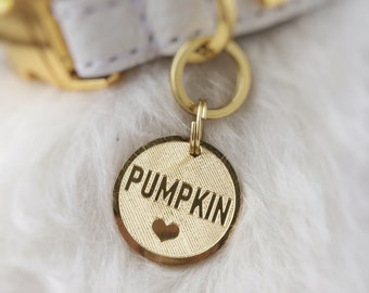 Personalised Double Sided Brass Dog Tag, Name with Heart