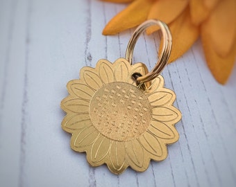 Brass Sunflower Dog ID Name Tag for dog collar