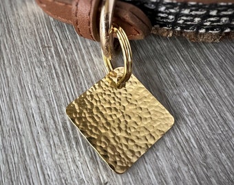 Diamond Shape Brass Hammered Dog ID Name Tag