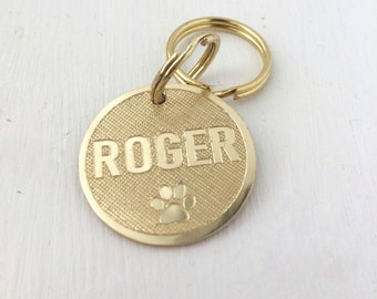 Dog ID Name Tag with Paw Print, Personalised Double Sided