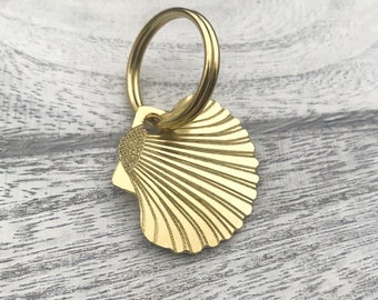 Engraved Brass Sea Shell Dog ID Tag: Beach Pet Tag