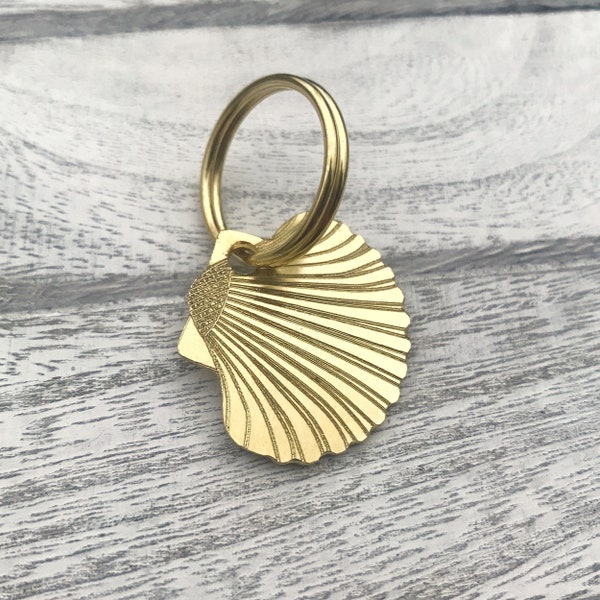 Engraved Brass Sea Shell Dog ID Tag: Beach Pet Tag