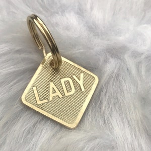 Engraved Brass Diamond Shape Dog ID Name Tag for Collar