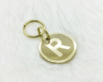 Personalised Pet ID Tag with Custom Initial - Brass Dog Collar Charm