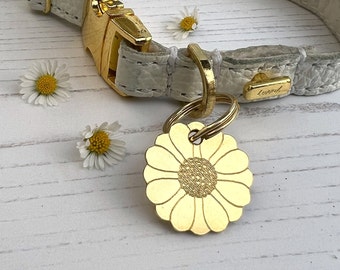 Daisy Flower Dog ID Name Tag in Brass, Engraved and Personalised