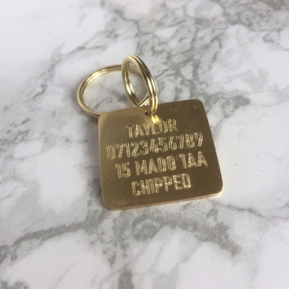 Engraved Brass Diamond Shape Dog Id Name Tag For Collar Etsy