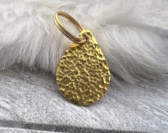 Hammered Brass Tear Drop Shape Dog ID Name Tag