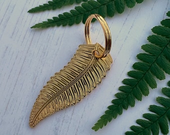 Fern Leaf Dog ID Name Tag in Brass